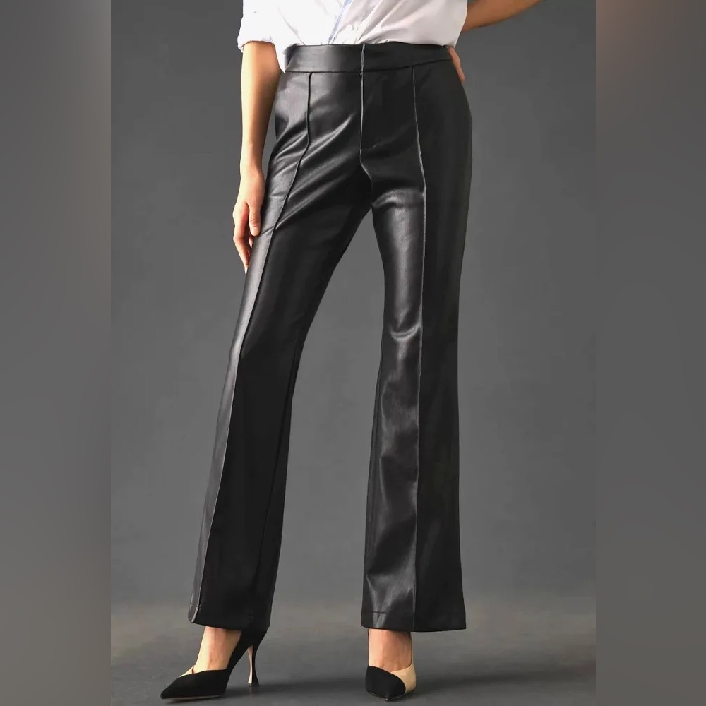 Avec Les Filles Black Faux Leather Boot-Cut Pants